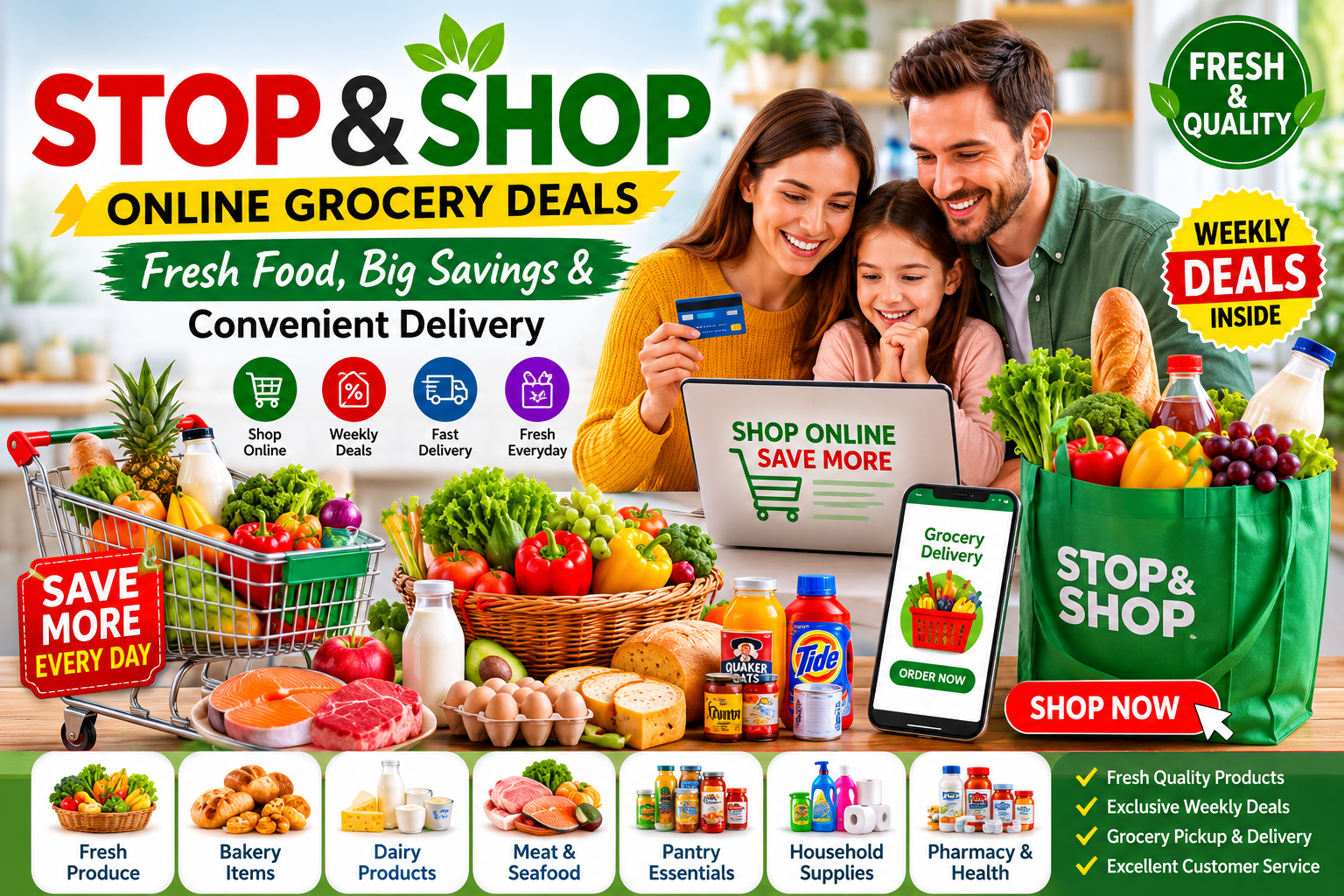 Stop & Shop online grocery shopping with fresh produce, bakery items, dairy products, pantry essentials and weekly savings offers.